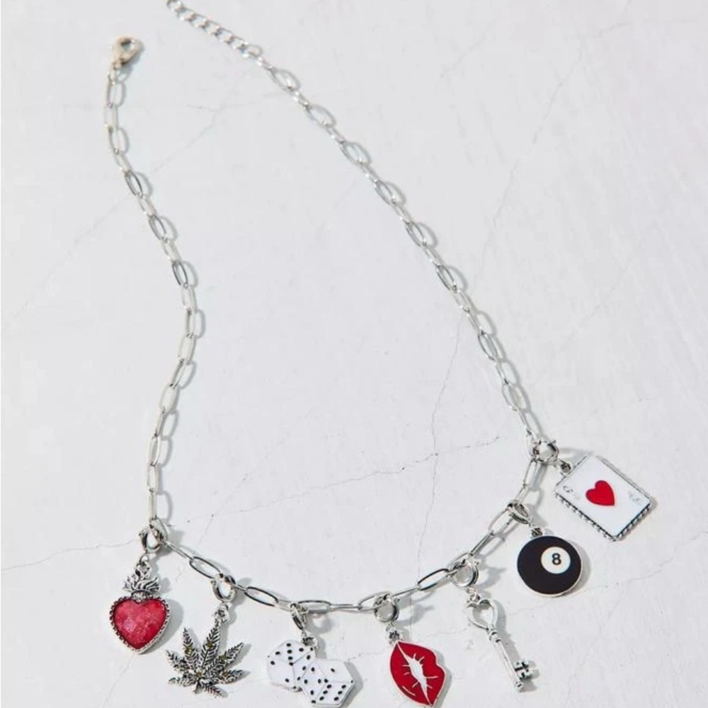 Urban Outfitters Silver Necklace with Red and Black Charms